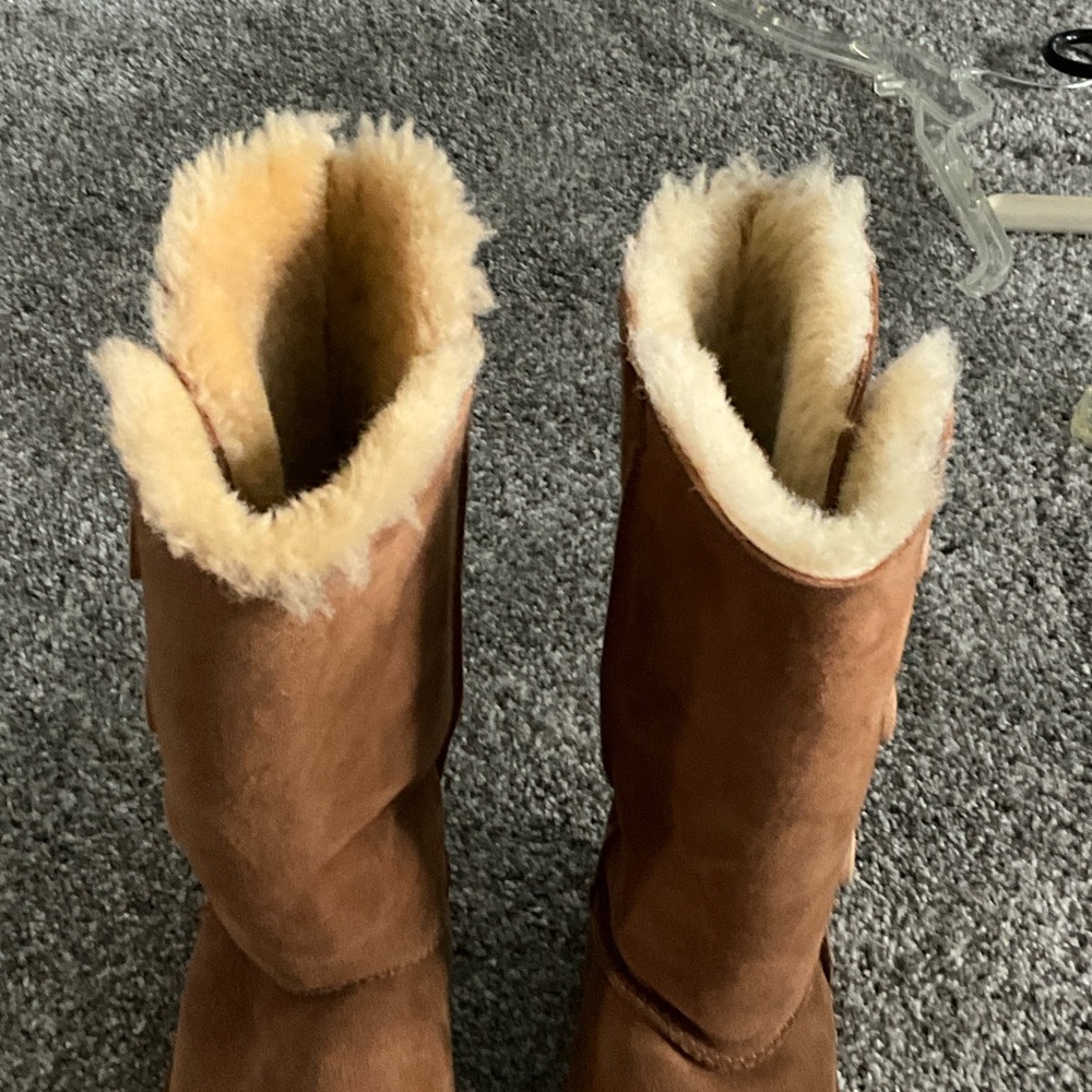 UGG Brown Shearling Button Boots - Picture 2 of 5